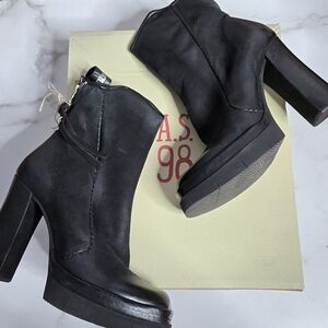 A.S.98 VALE NERO Leather Platform Boots Size 38 Black Booties Heel